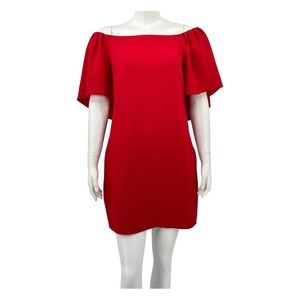 Trina Turk Womens Zeal Off the Shoulder Cape Dress 4 Red  Back Zipper